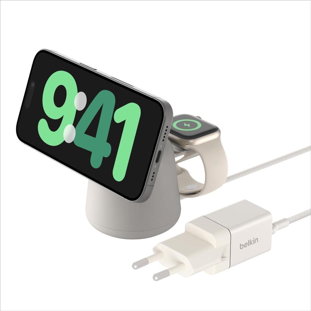 Belkin BoostCharge Pro 2in1 Wireless Charging station with MagSafe 15W Sand