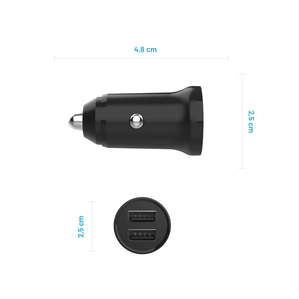 FIXED Dual USB Car Charger 15W + USB/Lightning Cable Black