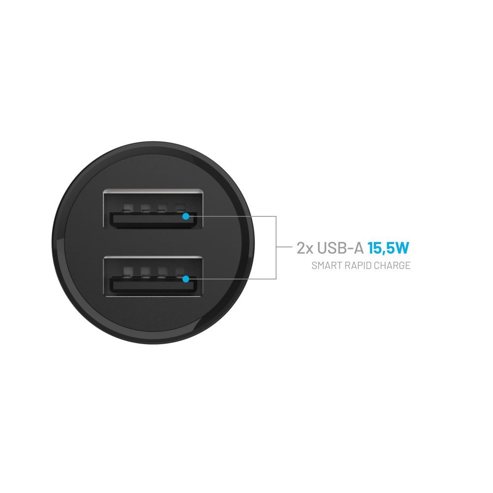 FIXED Dual USB Car Charger 15W + USB/micro USB Cable Black