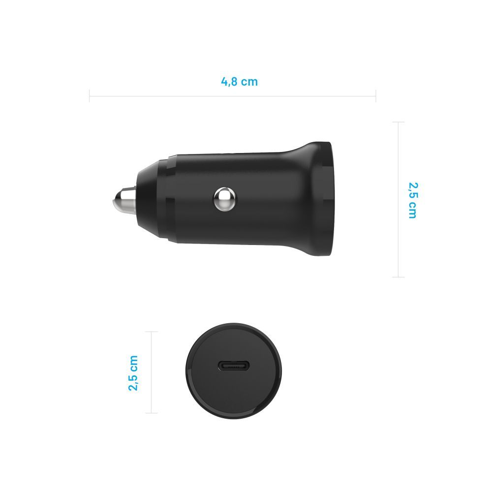 FIXED USB-C Car Charger 20W+ USB-C/USB-C Cable Black