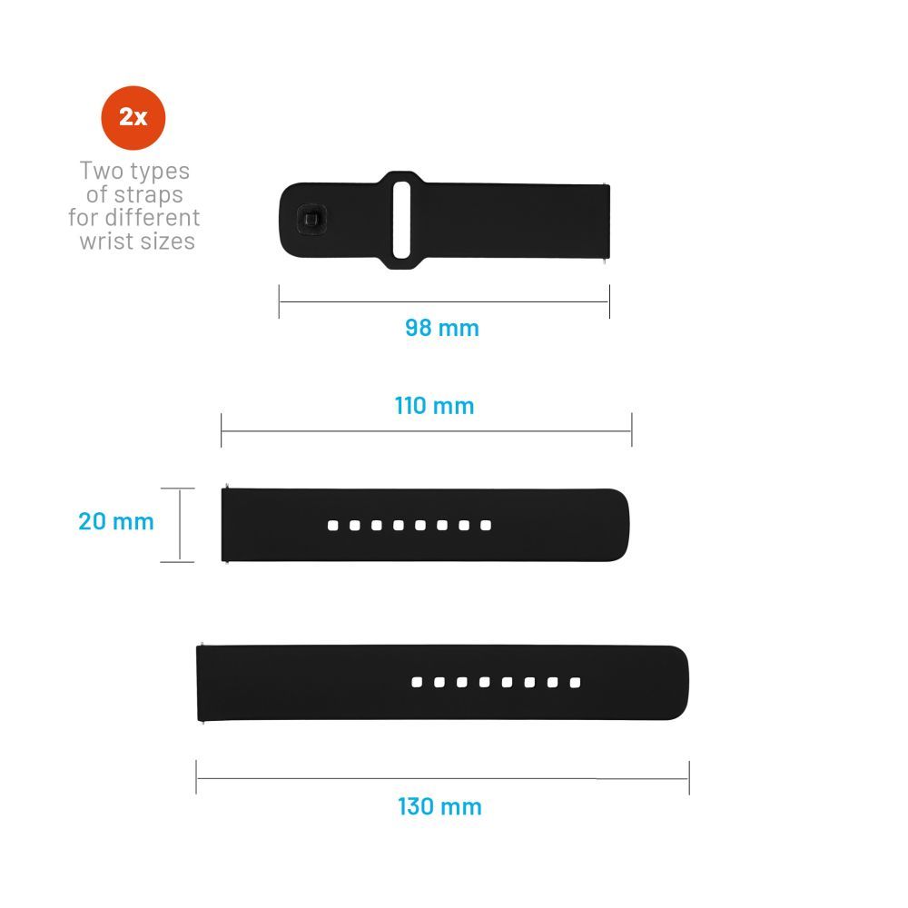 FIXED Silicone Sporty Strap Set with Quick Release 20mm for smartwatch Black