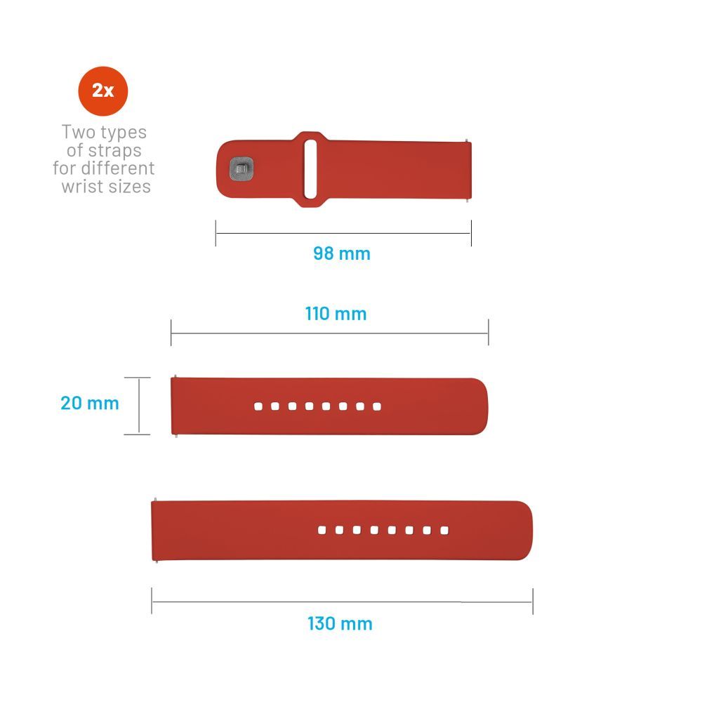 FIXED Silicone Sporty Strap Set with Quick Release 20mm for Smartwatch Red