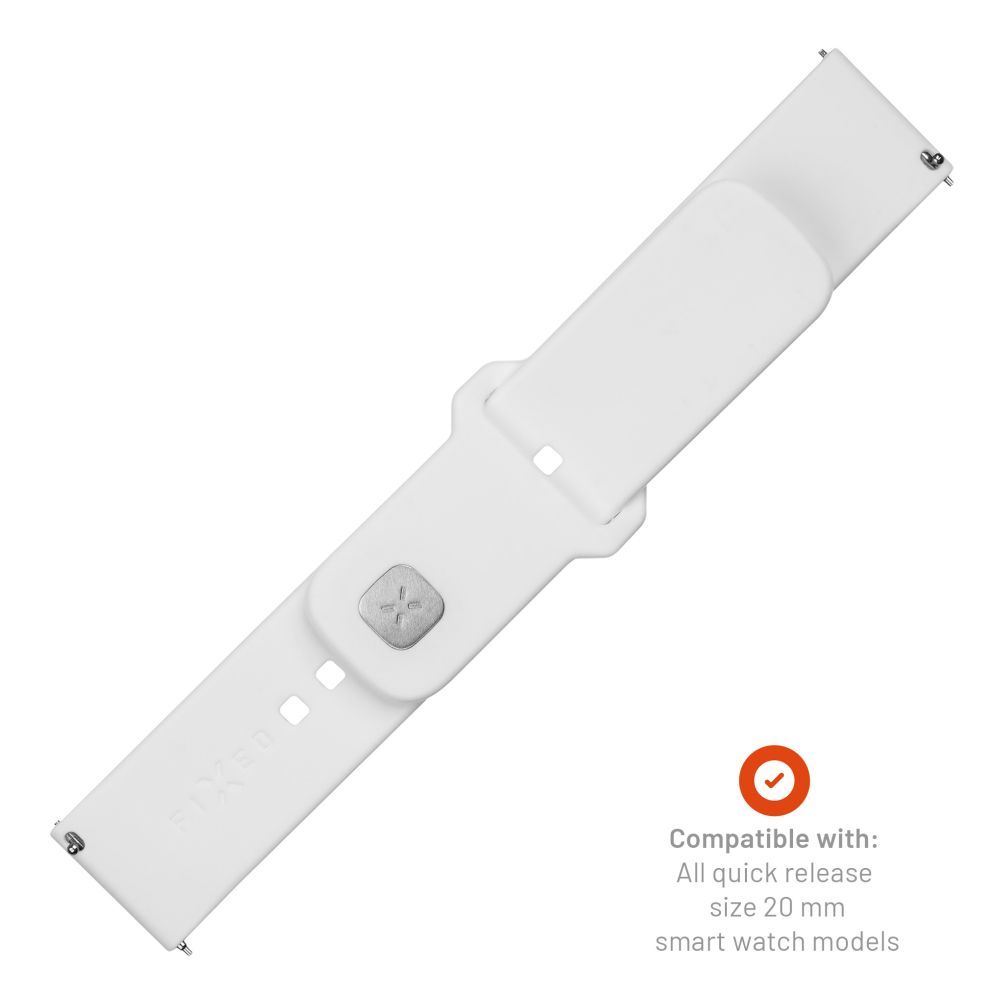 FIXED Silicone Sporty Strap Set with Quick Release 20mm for Smartwatch White