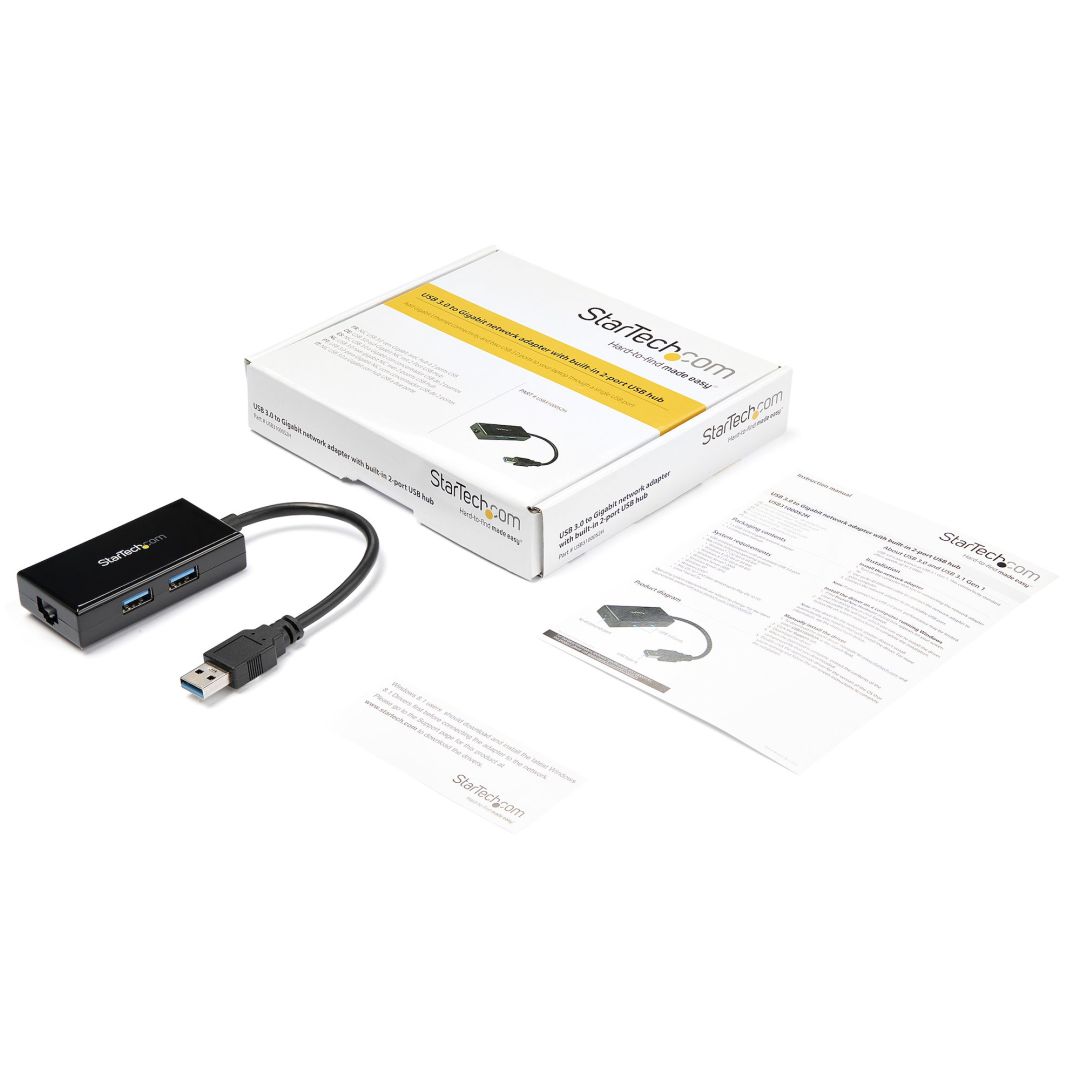 Startech USB 3.0 to Gigabit Network Adapter with Built-In 2-Port USB Hub