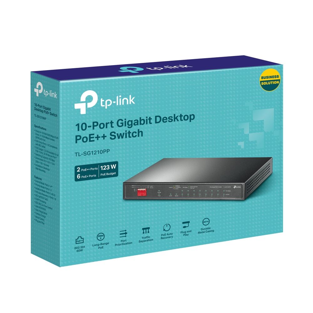 TP-Link TL-SG1210PP 10-Port Gigabit Desktop Switch with 6-Port PoE+ and 2-Port PoE++