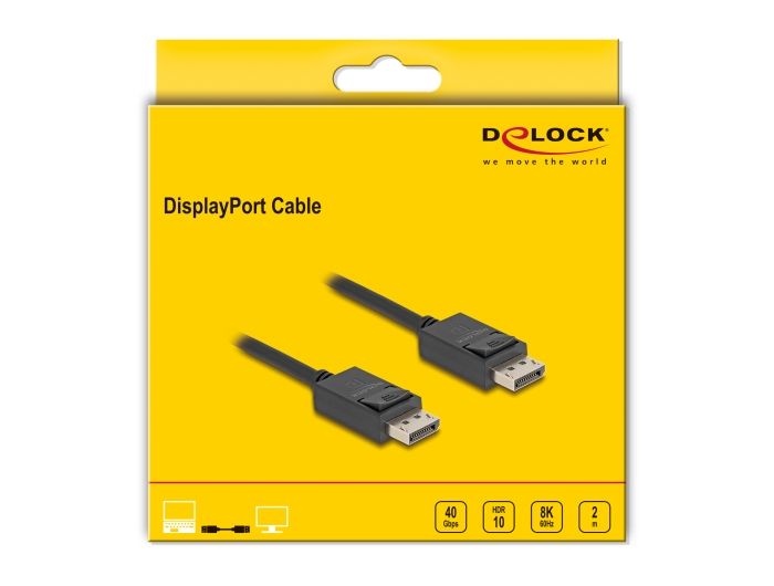 DeLock DisplayPort cable 8K 60 Hz 40 Gbps 2m Black