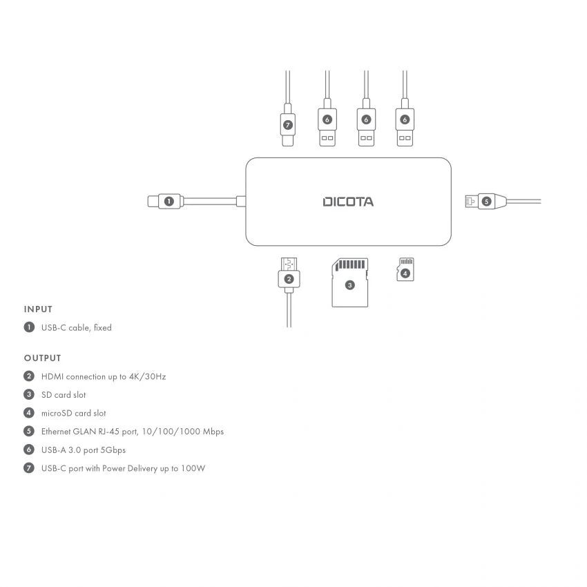 Dicota USB-C 8-in-1 Multi Hub 4K PD 100W Silver