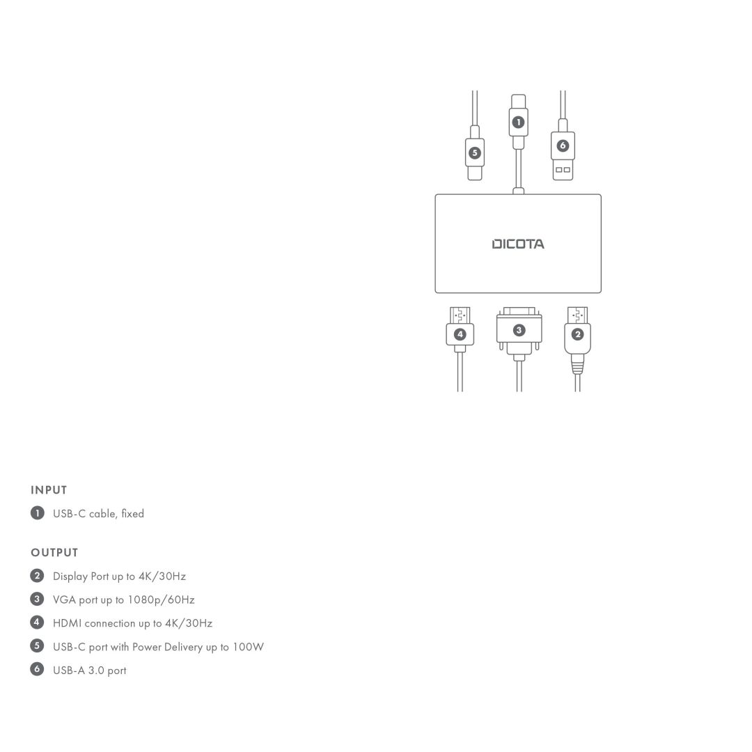 Dicota USB-C Portable 5-in-1 Mini Docking Station 4K HDMI DP PD 100W Grey