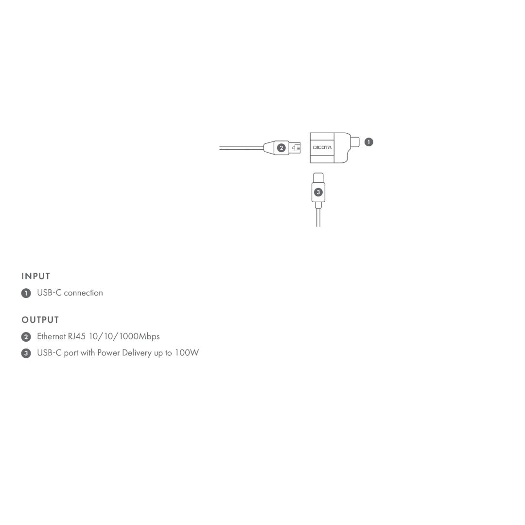 Dicota USB-C to Ethernet Mini Adapter with PD (100W) Silver