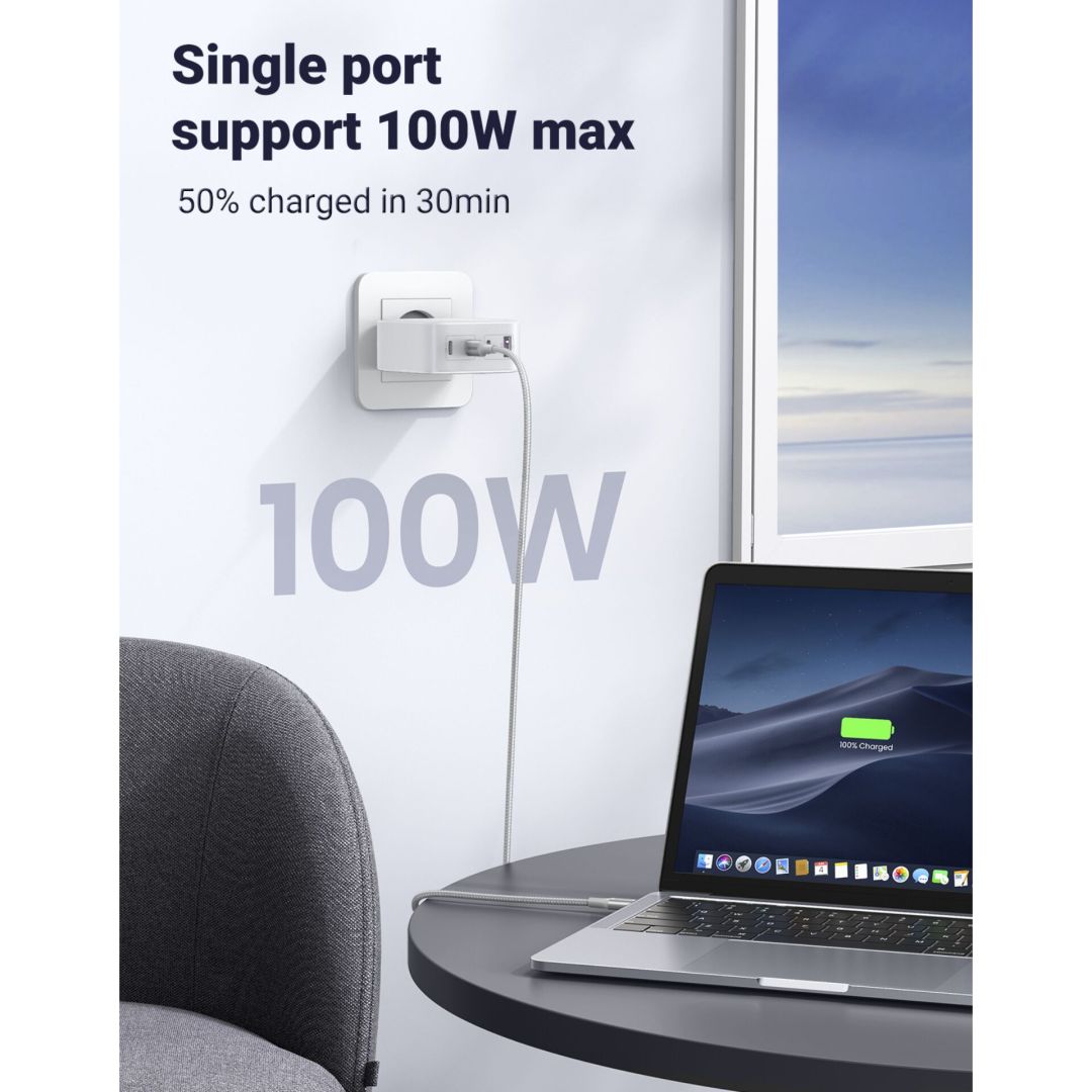 UGREEN USB-A+3xUSB-C 100W GaN Tech Fast Wall Charger EU White