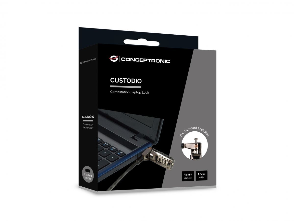 Conceptronic  CUSTODIO01BS Combination Laptop Lock 1,8m Black