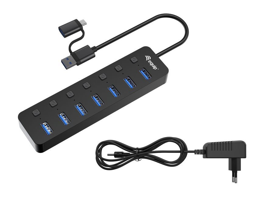 EQuip 7-portos USB3.2 HUB Black