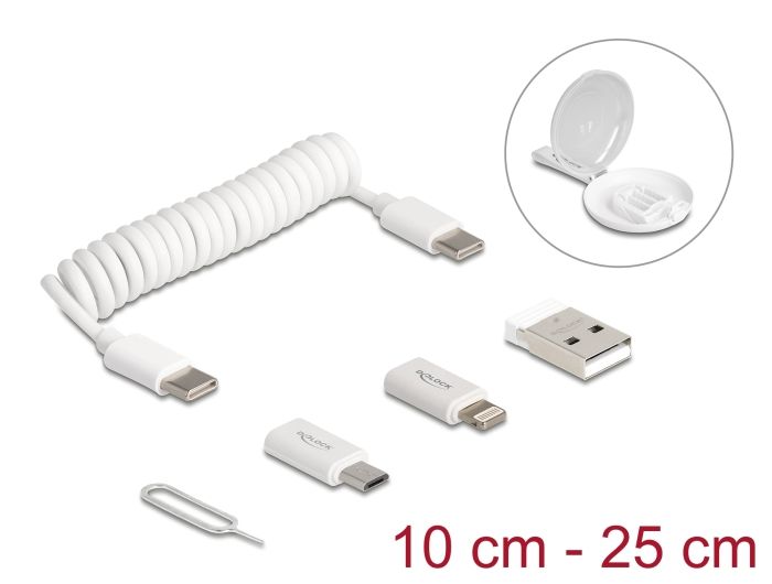 DeLock 5 in 1 USB Data and Charging Cable and Adapter Set PD 3.0 60W White