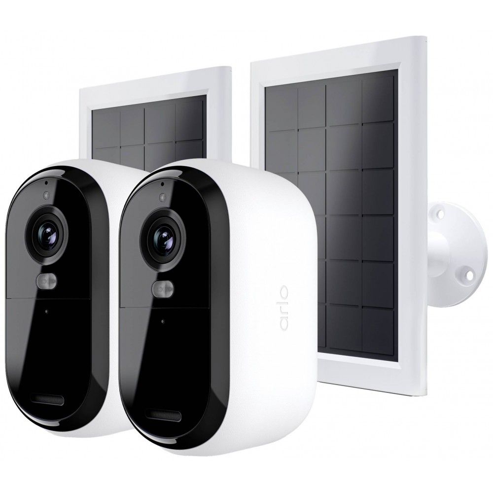 Arlo Essential (Gen.2) Bundle 2K Outdoor Security Camera (2 Camera Kit) + (2 Essential Solar Panel Charger) White