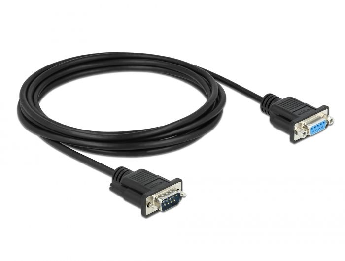 DeLock Serial Cable RS-232 D-Sub9 male to female with narrow plug housing 3m Black