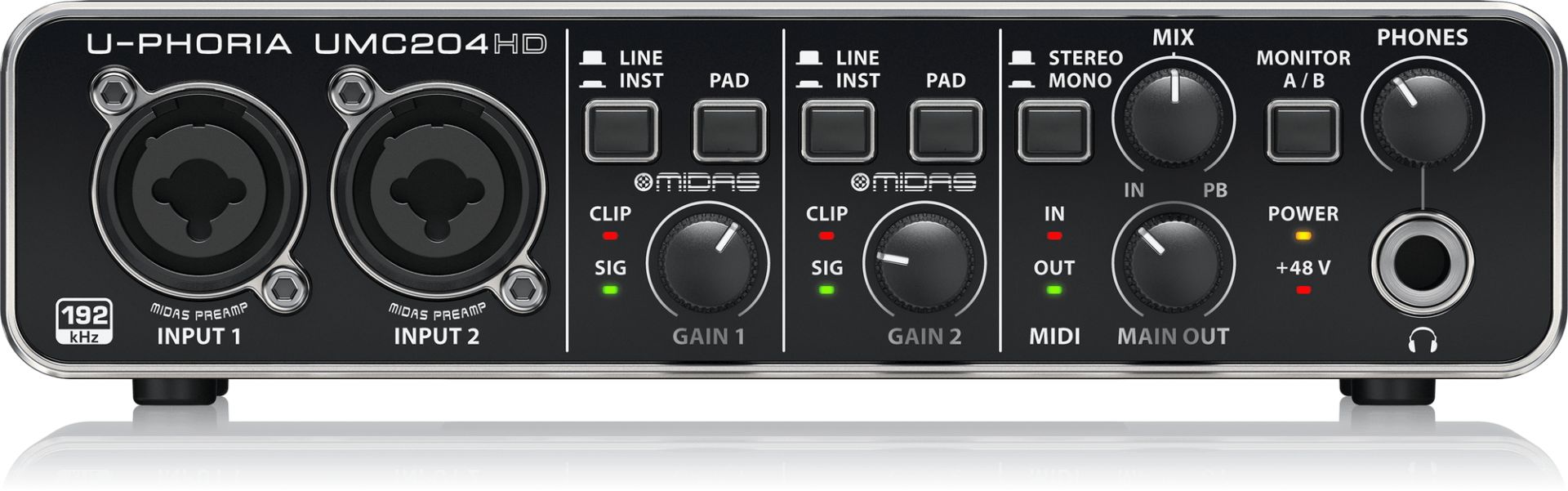 Behringer UMC204HD Audiophile 2x4, 24-Bit/192 kHz USB Audio/MIDI Interface with Midas Mic Preamplifiers