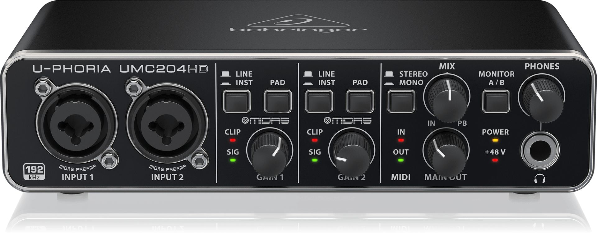 Behringer UMC204HD Audiophile 2x4, 24-Bit/192 kHz USB Audio/MIDI Interface with Midas Mic Preamplifiers