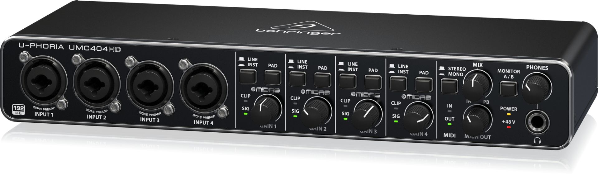 Behringer UMC404HD Audiophile 4x4, 24-Bit/192 kHz USB Audio/MIDI Interface with Midas Mic Preamplifiers