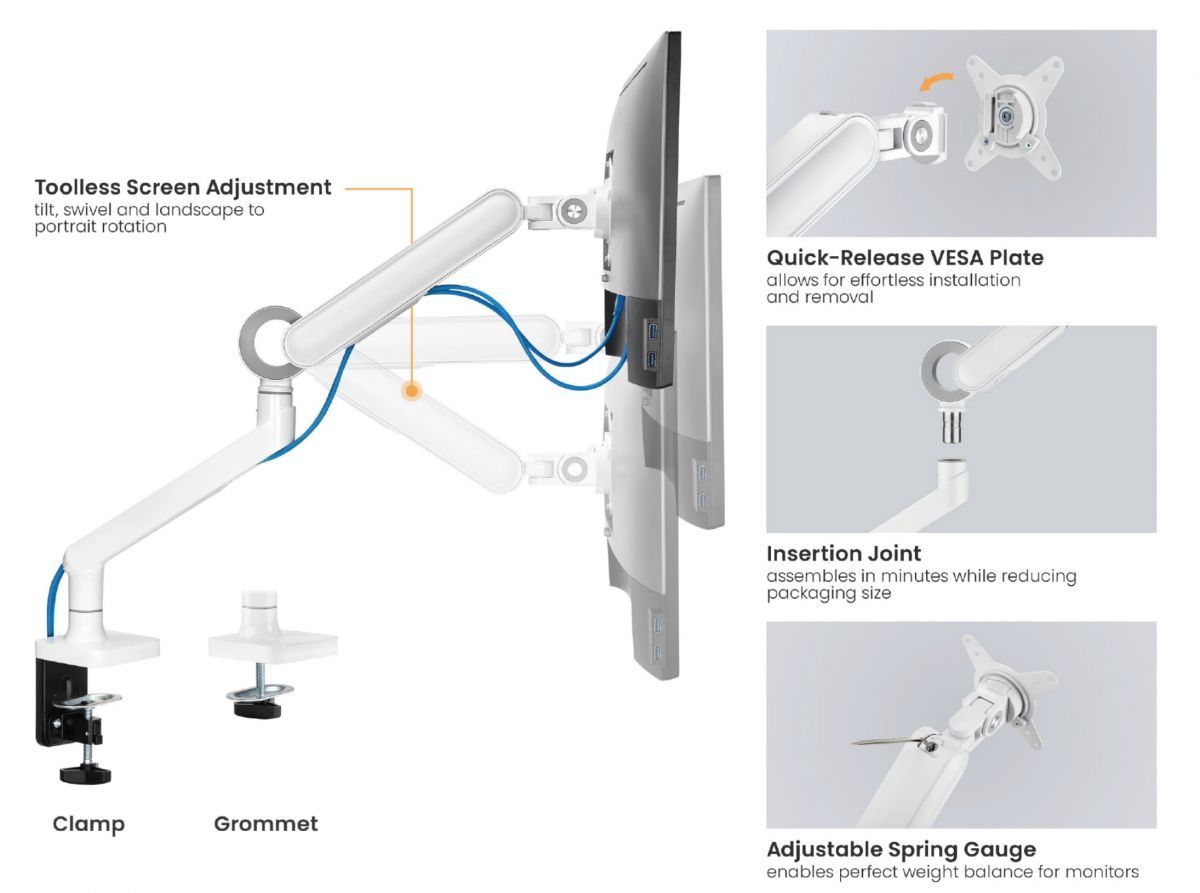 EQuip 17"-35" Premium Monitor Desk Mount Bracket White