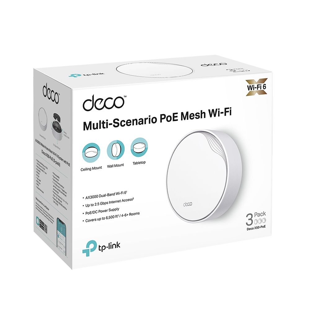 TP-Link Deco X50-PoE AX3000 Whole Home Mesh WiFi 6 System PoE (3 Pack) White