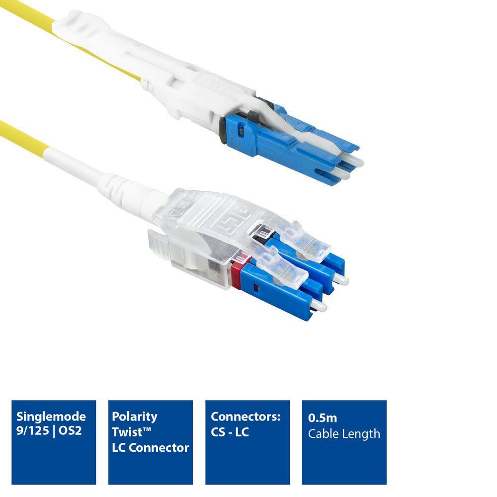 ACT Singlemode 9/125 OS2 Polarity Twist uniboot duplex fiber patch cable with CS - LC connectors 0,5m Yellow