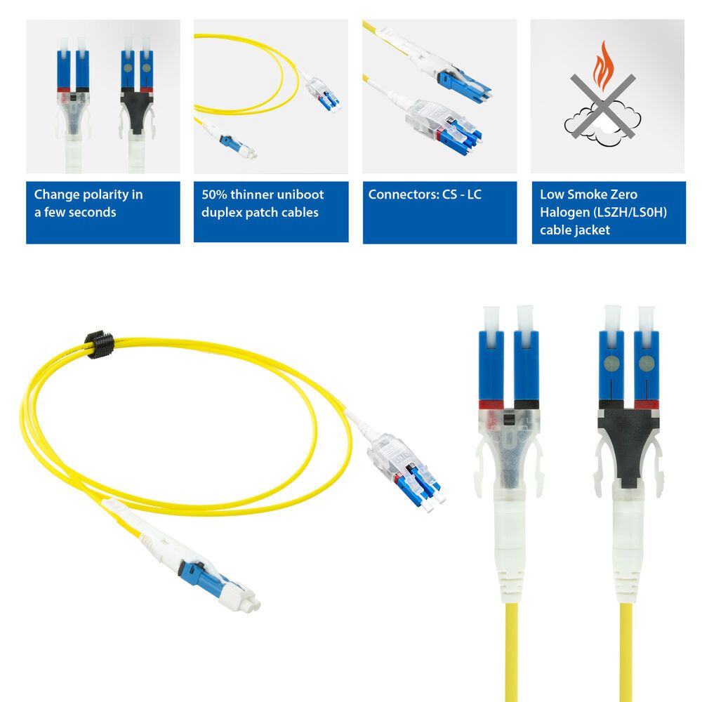 ACT Singlemode 9/125 OS2 Polarity Twist uniboot duplex fiber patch cable with CS - LC connectors 0,5m Yellow