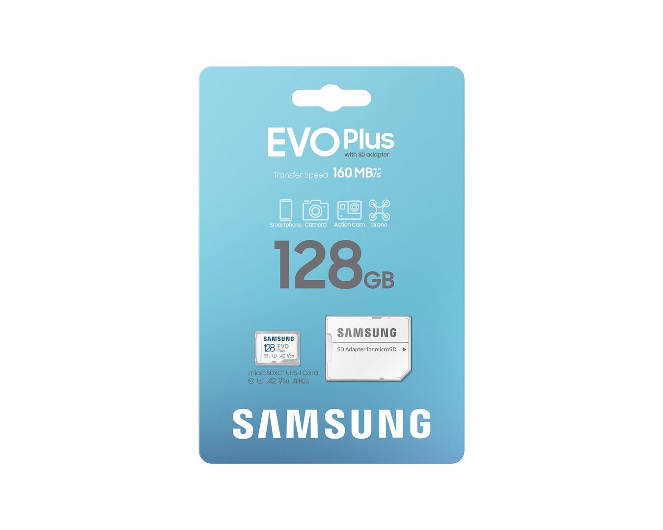 Samsung 128GB microSDXC EVO Plus Class10 U3 A2 V30 + adapterrel