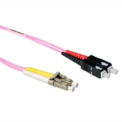 ACT LSZH Multimode 50/125 OM4 fiber cable duplex withLC and SC connectors 10m Pink