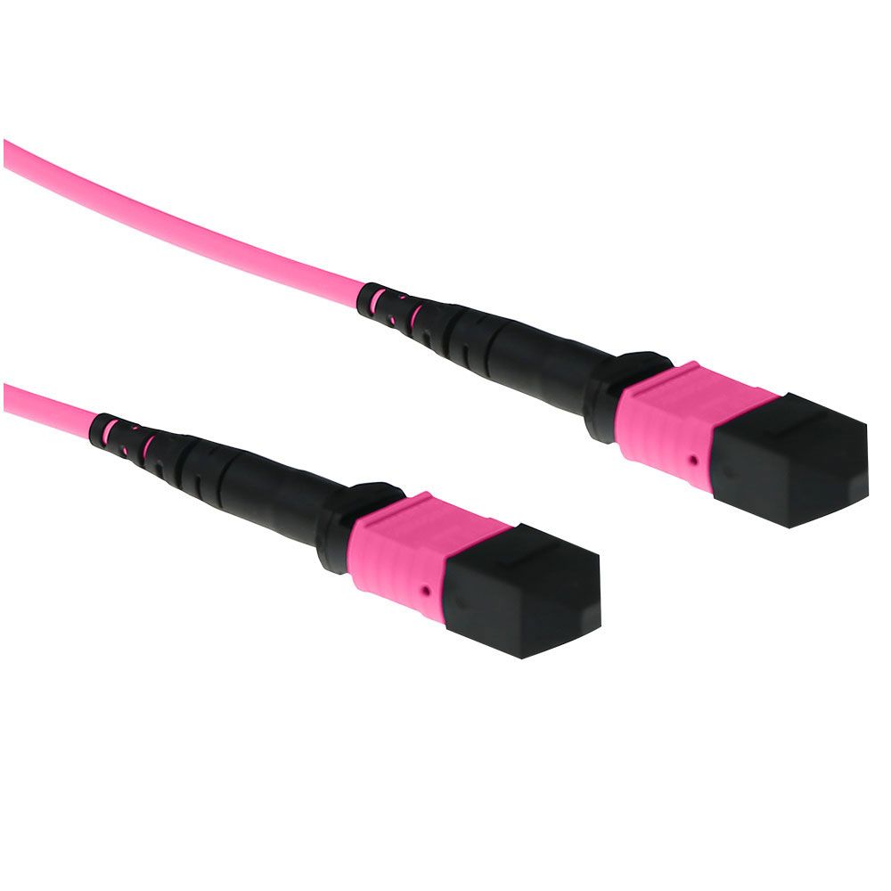 ACT Multimode 50/125 OM4 polarity B fiber cable with MTP female connectors 10m Pink