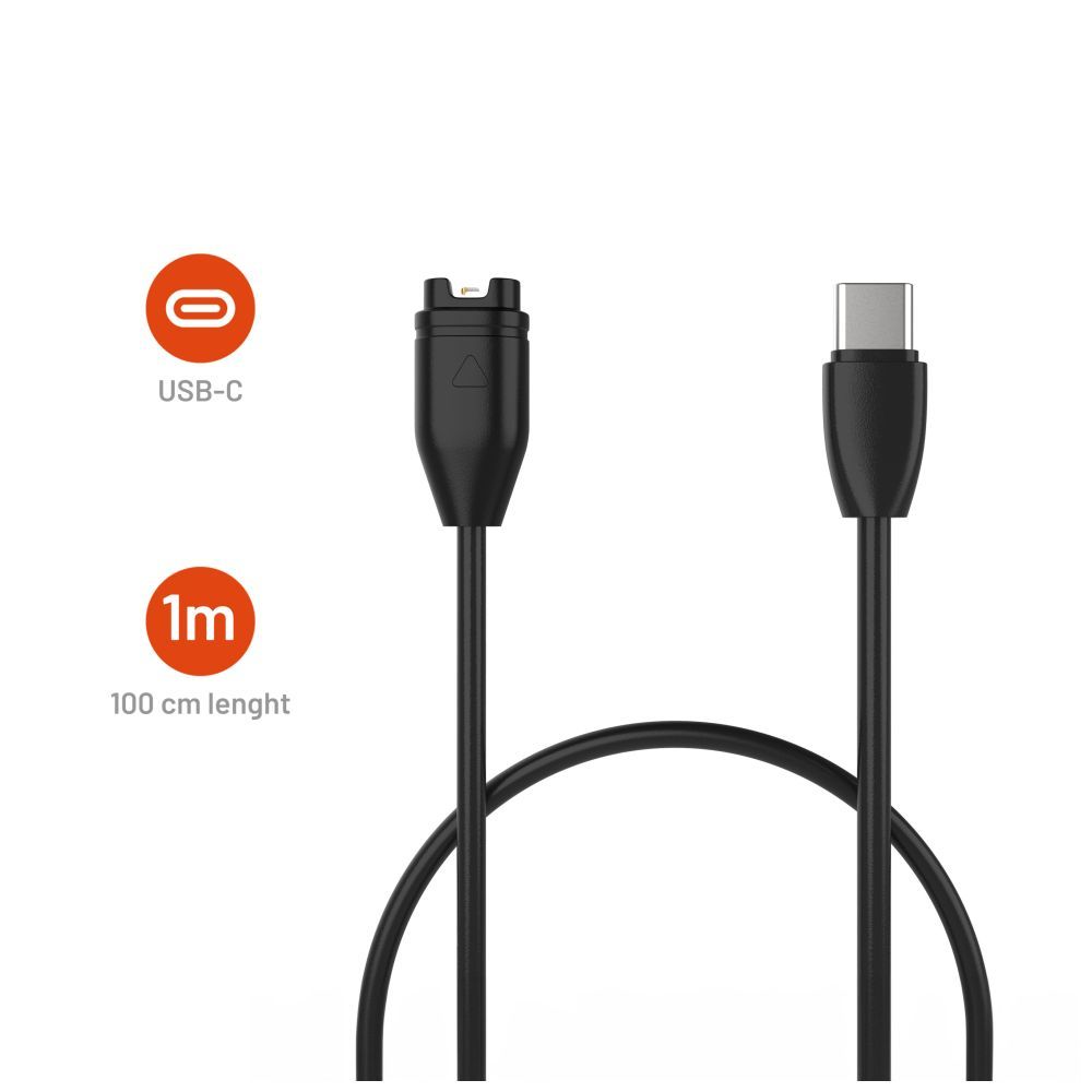 FIXED USB-C Charging Cable for Garmin Fenix 5/6/7/7X, Epix, Venu 2/3, Vívoactive 3/4/5 Black