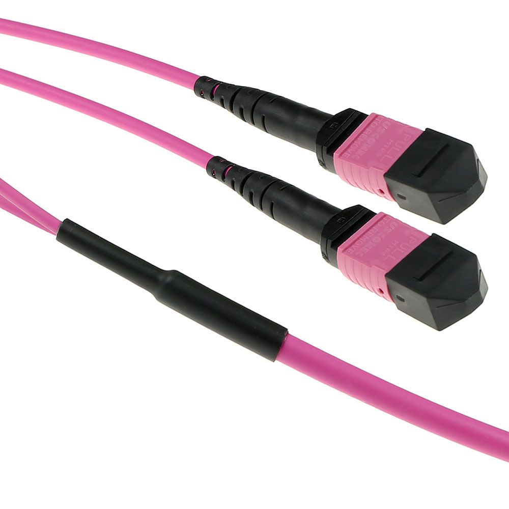 ACT Multimode 50/125 OM4(OM3) polarity A fiber trunk cable with 2 MTP/MPO female connectors each side 15m Pink