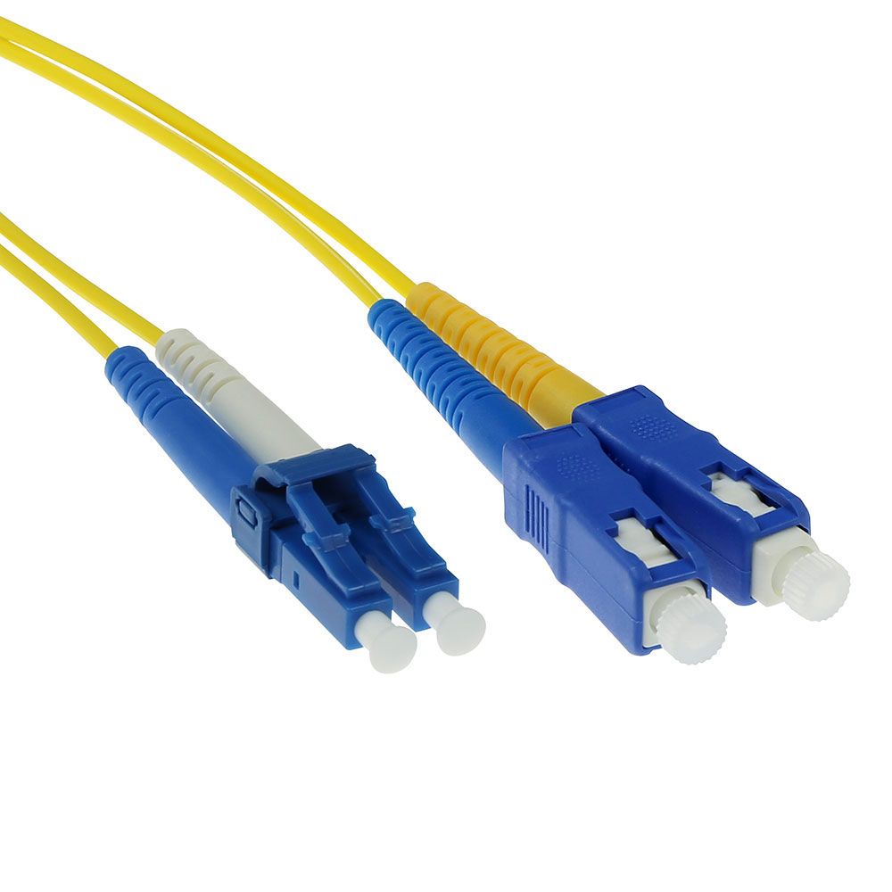 ACT LSZH Singlemode 9/125 OS2 fiber cable duplex with LC and SC connectors 20m Yellow