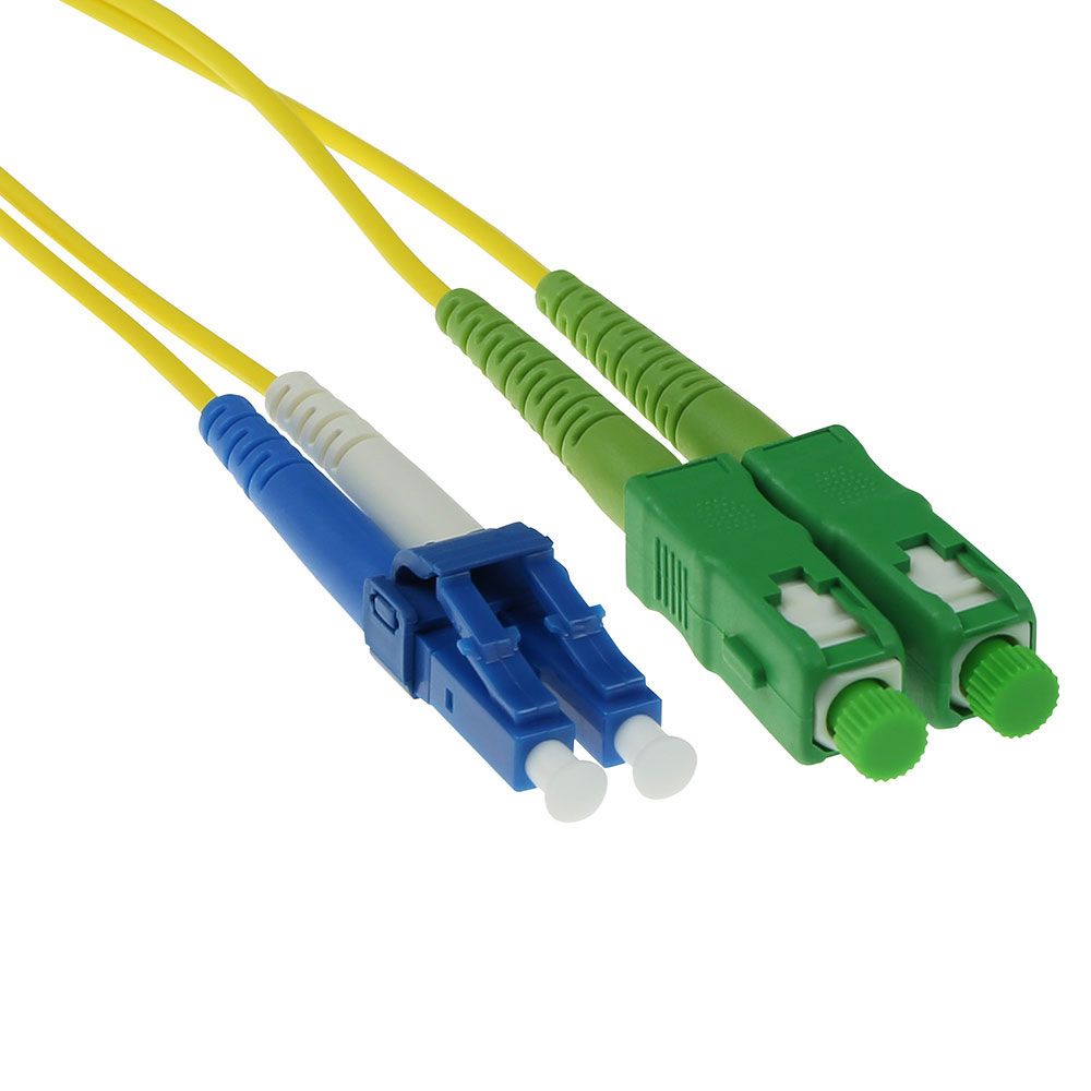 ACT LSZH Singlemode 9/125 OS2 fiber cable duplex with SC/APC and LC/UPC connectors 20m Yellow