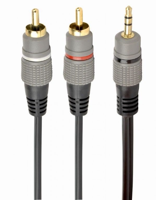 Gembird CCA-352-5M 3.5 mm stereo plug to 2xRCA plugs gold-plated connectors 5m cable Black