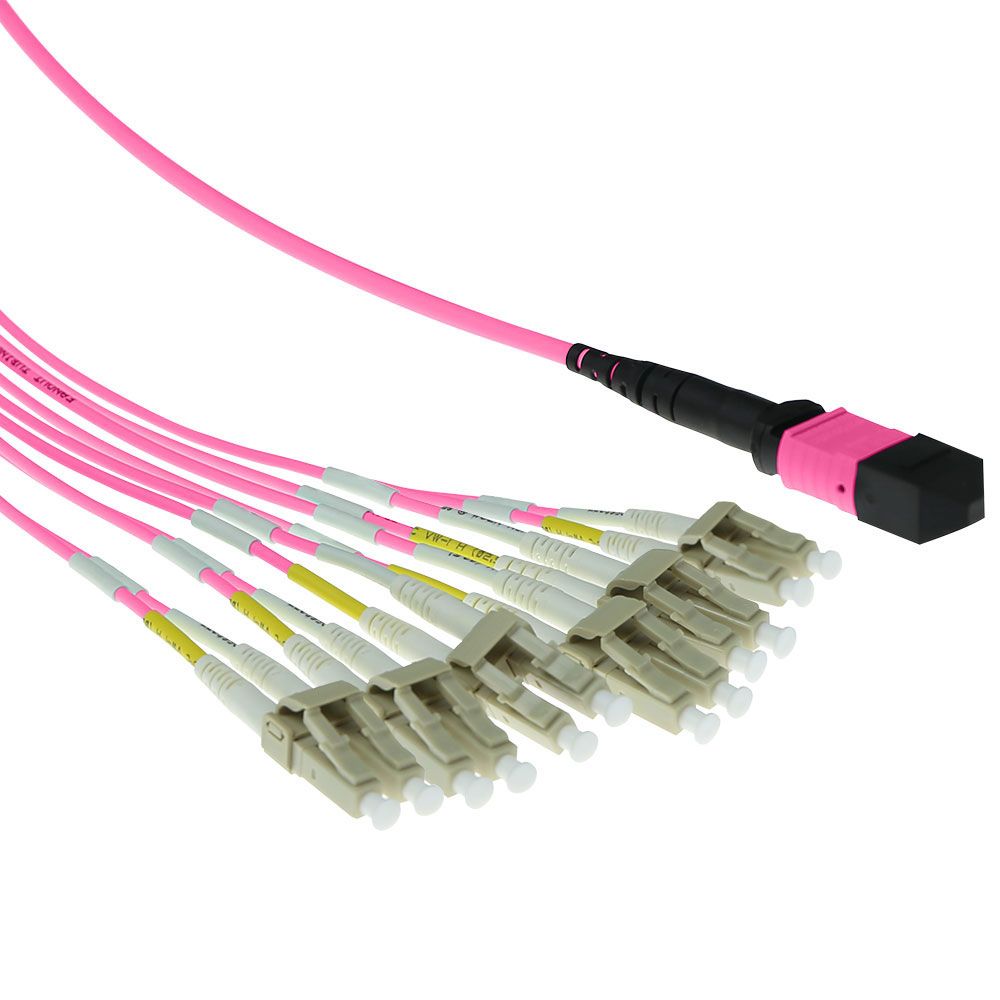 ACT Multimode 50/125 OM4 fanout cable 1 X MTP female - 6 X LC duplex 12 fibers 2m Pink