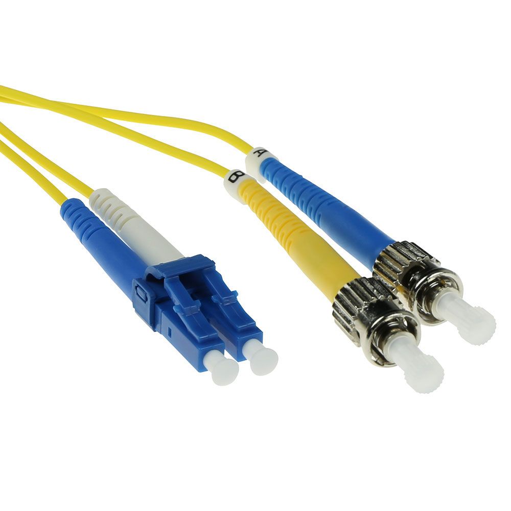 ACT LSZH Singlemode 9/125 OS2 fiber cable duplex with LC and ST connectors 3m Yellow