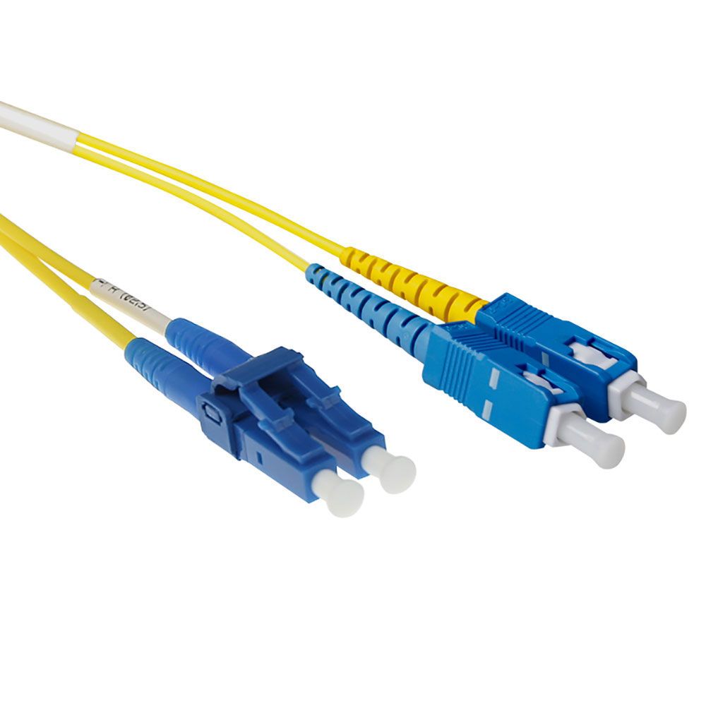 ACT LSZH Singlemode 9/125 OS2 short boot fiber cable duplex with LC and SC connectors 30m Yellow