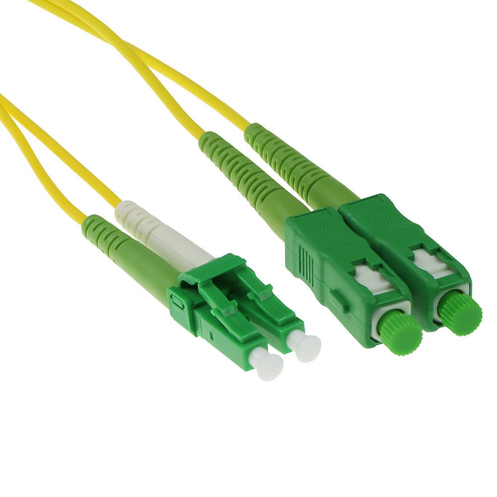 ACT LSZH Singlemode 9/125 OS2 fiber cable duplex with LC/APC8 and SC/APC8 connectors 5m Yellow