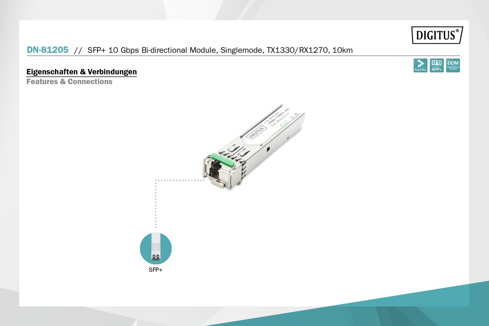 Digitus DN-81205 halózati adó-vevő modul Száloptikai 10000 Mbit/s SFP+