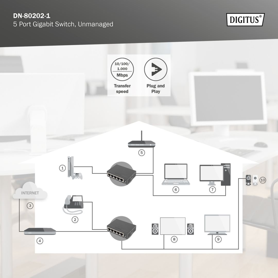 Digitus 5 port Gigabit Network Desktop Metall Housing Switch