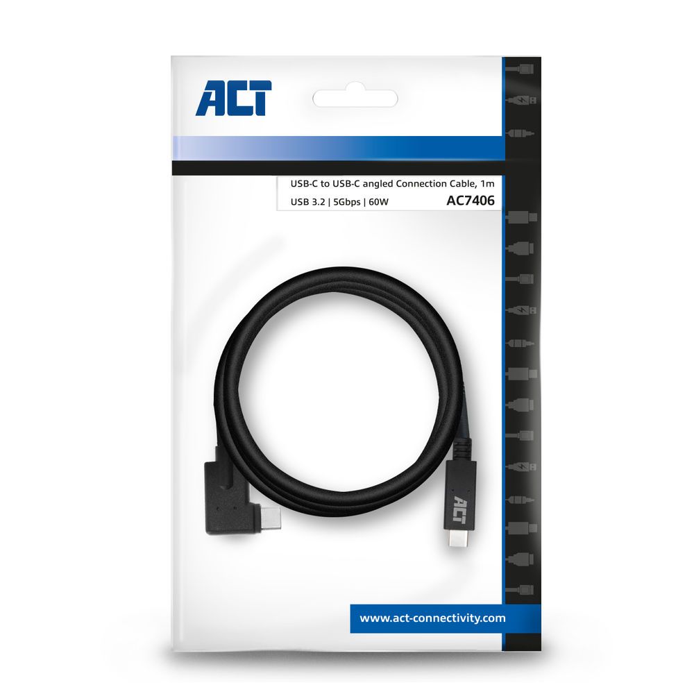 ACT AC7406 USB-C Angled Cable 1m Black