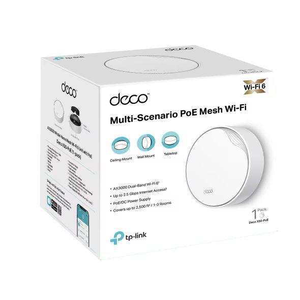 TP-Link Deco X50-PoE AX3000 Whole Home Mesh WiFi 6 System PoE (1 Pack) White