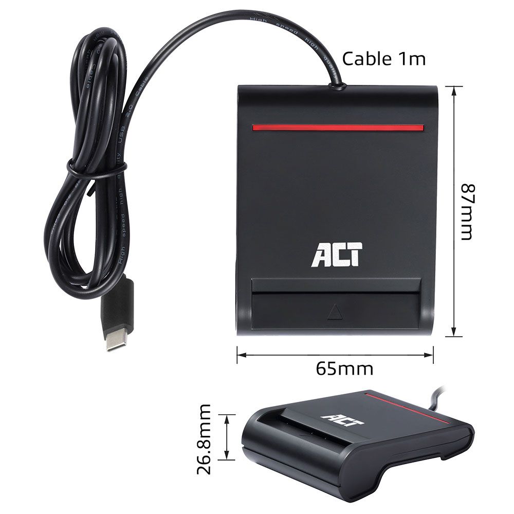 ACT AC6020 External USB-C Smartcard eID Card Reader Black