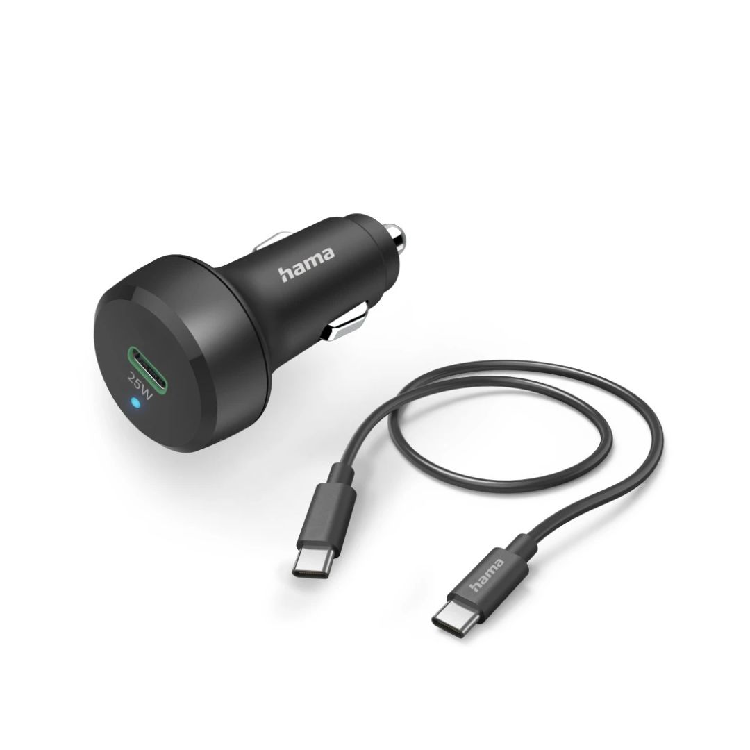 Hama Car Fast Charger with USB-C Charging Cable PD / QC 25W 1m Black