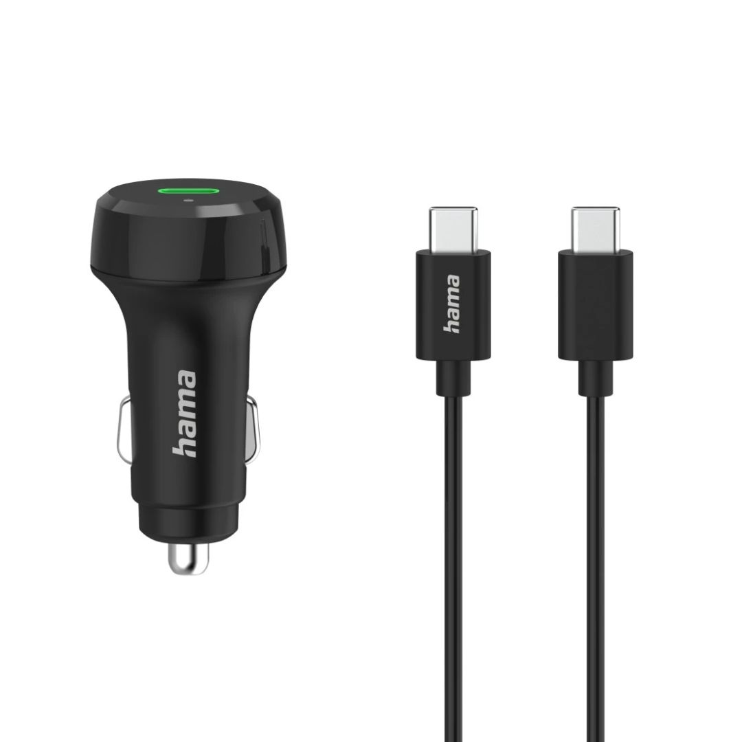 Hama Car Fast Charger with USB-C Charging Cable PD / QC 25W 1m Black