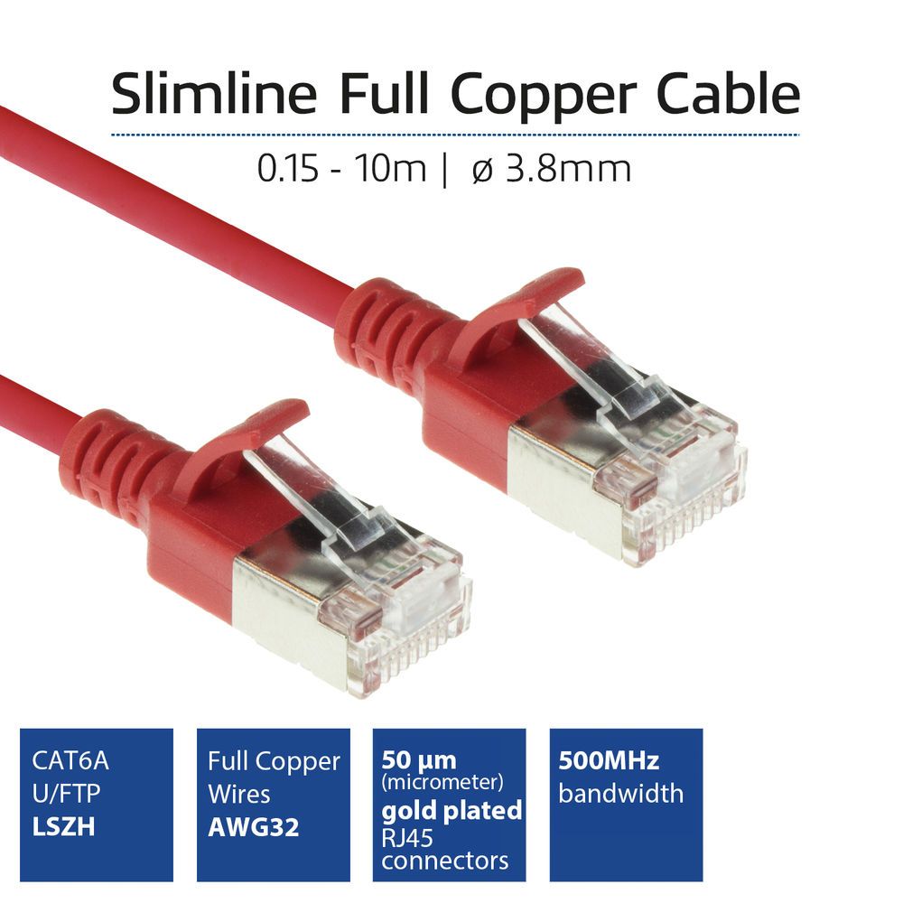 FIXED CAT6A U-FTP Patch Cable 0,25m Red