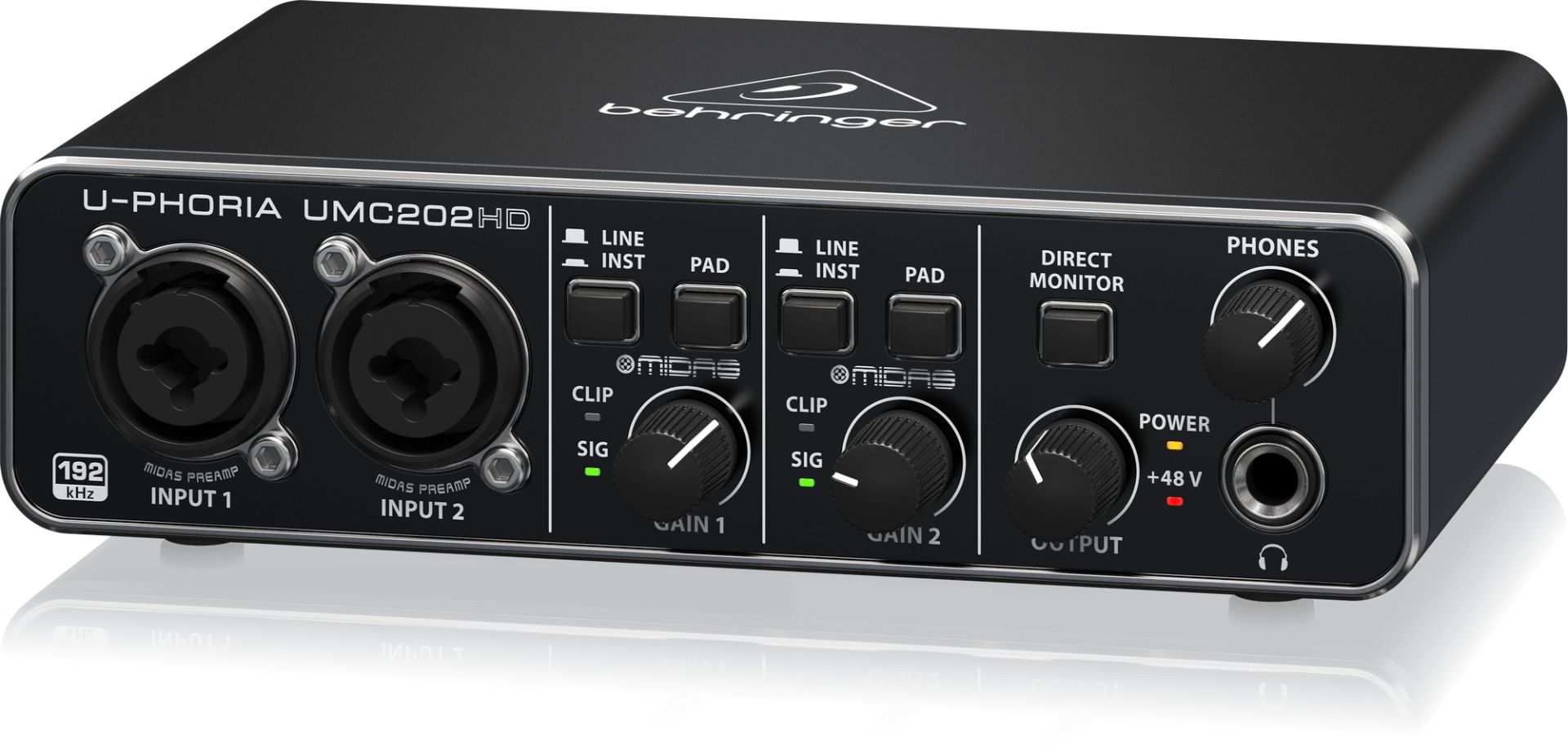 Behringer UMC202HD Audiophile 2x2, 24-Bit/192 kHz USB Audio Interface with Midas Mic Preamplifiers