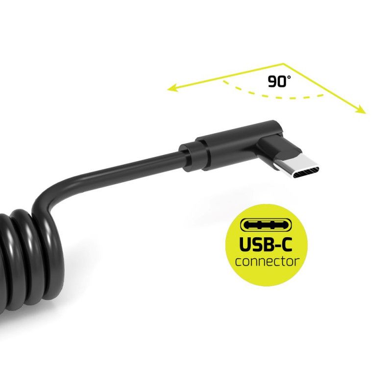 Port Designs 10 USB-C 90° Spring Spiral Cable - USB-A Black