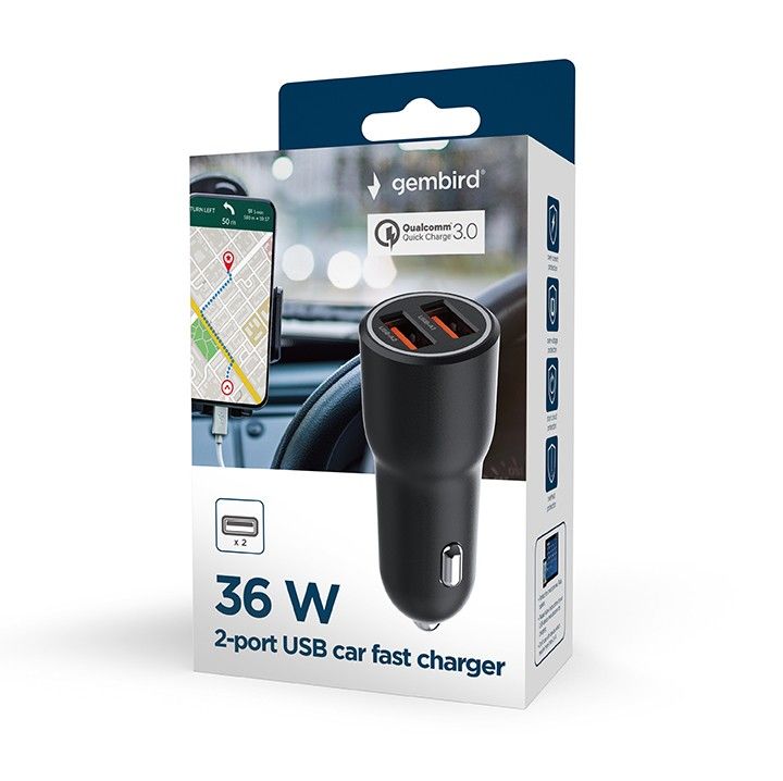 Gembird 2-port USB Car Fast Charger Black