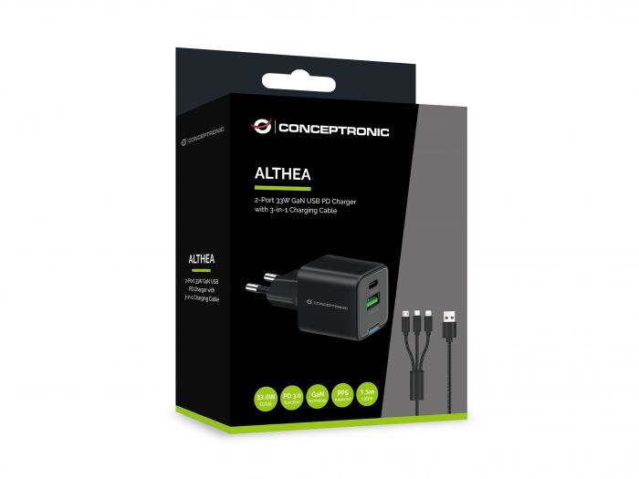 Conceptronic  2-Port 33W USB Charger Black